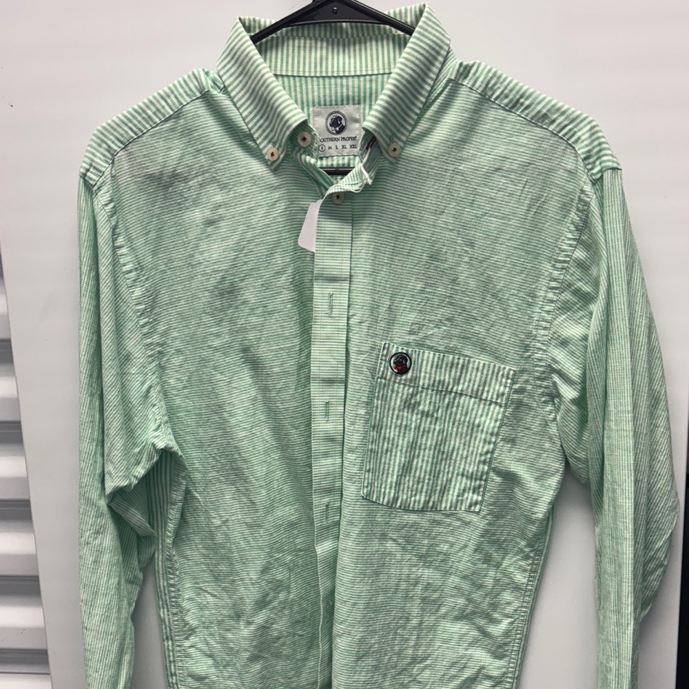 Southern Proper Light Green Striped Casual Shirt